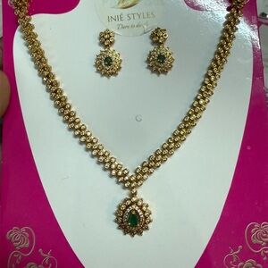 Gold and Green AD Necklace Set